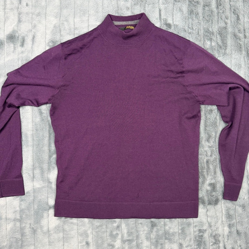 Murano Mens Purple Mock Neck Sweater Luxurious Italian Yarn Knit Large